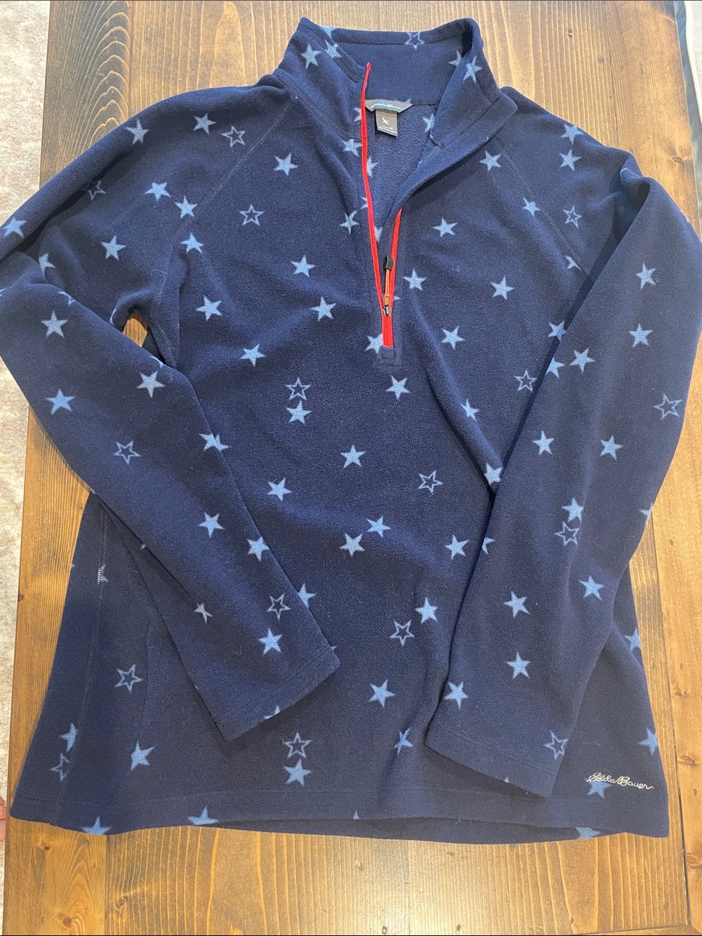 Eddie Bauer Navy Star Half-Zip Fleece with Red Zip Placket